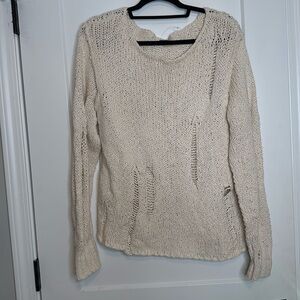 Free People 100% Cotton Distressed Cream Sweater - XS